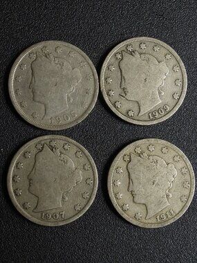 1905 1907 1909 1911 Liberty Head V Nickels set 1